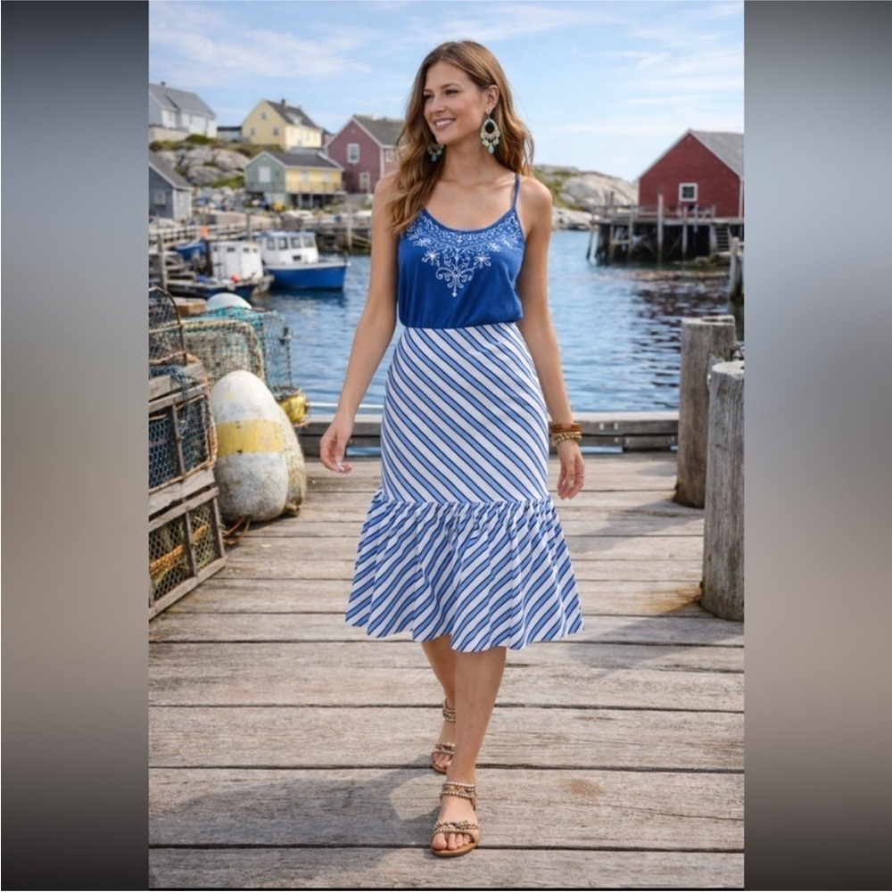ANTHROPOLOGIE NWT Ryanne Flounced Midi Skirt Size 4
